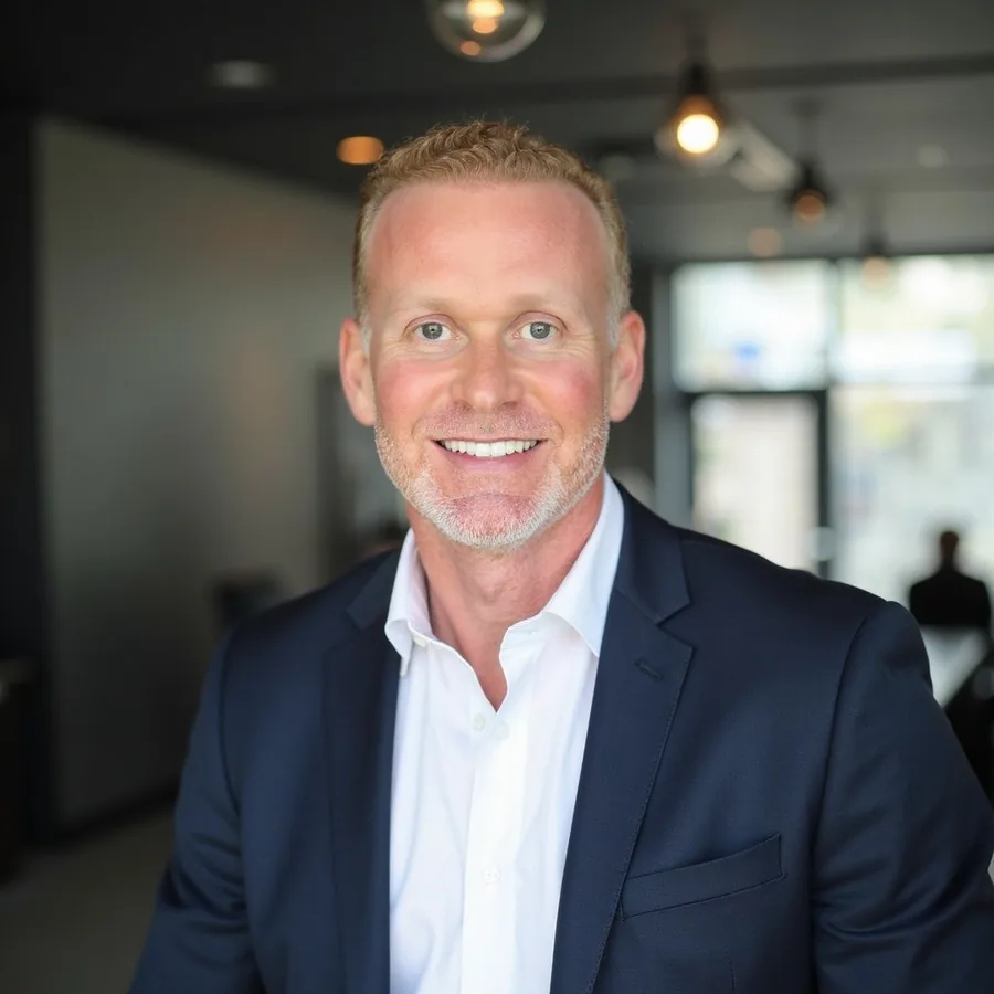 Michael DuBois smiling in a navy blazer